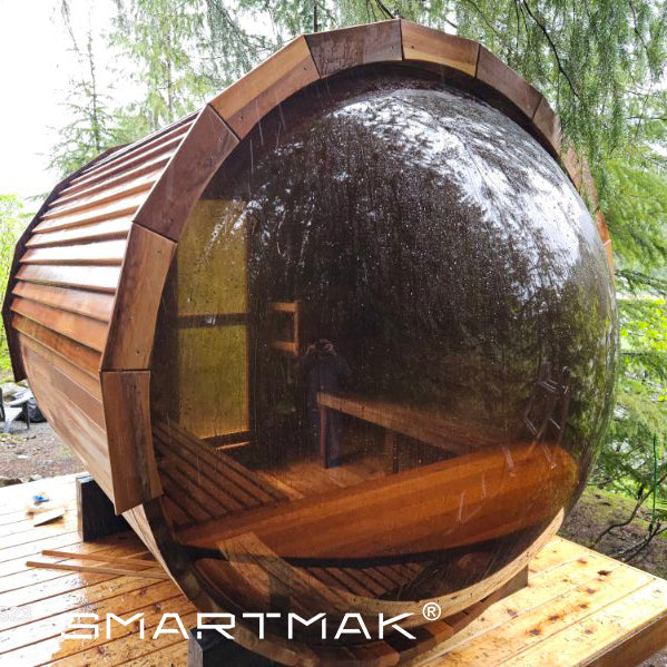 Smartmak® 6-8 people Barrel Sauna Traditional Outdoor Steam Sauna with Panoramic View  - Barrel 7