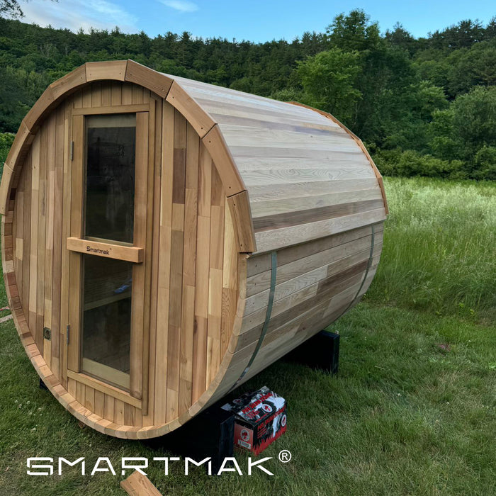 Smartmak® 6-8 people Barrel Sauna Traditional Outdoor Steam Sauna with Panoramic View  - Barrel 7