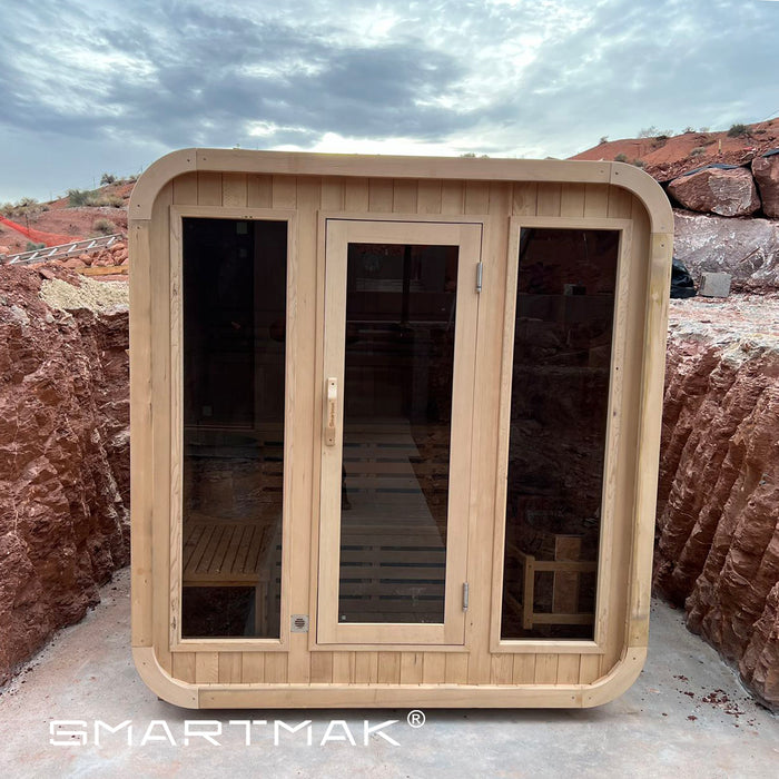 Smartmak® 4 People Wood Outdoor Square Sauna Room Outdoor Steam Sauna - Square 1